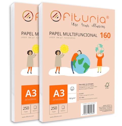 Packung mit 500 weißen DIN A3 Blättern, 160g Druckerpapier. Multifunktionales Kopierpapier für Schule und Büro. Ideal für Laserdrucker, Tintenstrahldrucker oder Kopierer – Ofituria Packung mit 500 weißen DIN A3 Blättern, 160g Druckerpapier. Multifunktionales Kopierpapier für Schule und Büro. Ideal für Laserdrucker, Tintenstrahldrucker oder Kopierer – Ofituria von OFITURIA