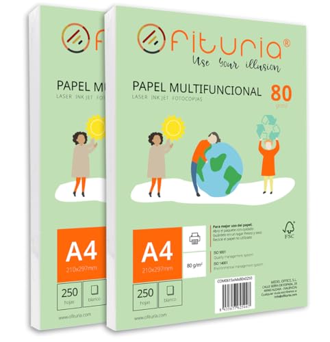 Packung mit 500 weißen DIN A4 Blättern, 80g Druckerpapier. Multifunktionales Kopierpapier für Schule und Büro. Ideal für Laserdrucker, Tintenstrahldrucker oder Kopierer – Ofituria Packung mit 500 weißen DIN A4 Blättern, 80g Druckerpapier. Multifunktionales Kopierpapier für Schule und Büro. Ideal für Laserdrucker, Tintenstrahldrucker oder Kopierer – Ofituria von OFITURIA