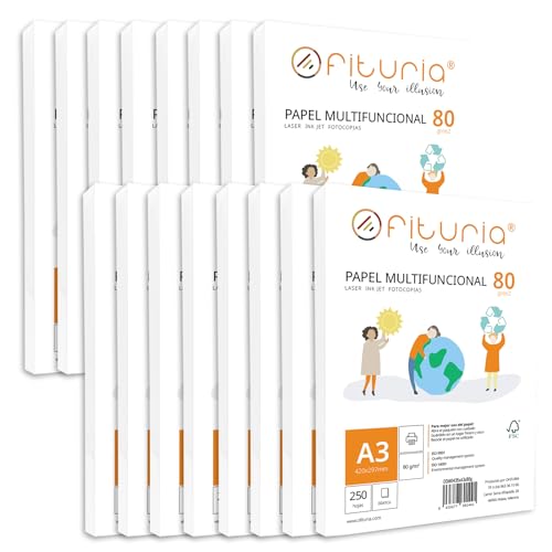 Packung mit 80 g A3-Blättern, 4000 Blatt, weißes Multifunktionspapier für Schule und Laborals, ideal für Laserdrucker, Tintenstrahldrucker oder Kopierer - Ofituria von OFITURIA