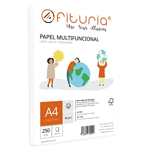 Packung mit 80 g A4-Blättern, 250 Blatt, weißes Multifunktionspapier für Schule und Laborals, ideal für Laserdrucker, Tintenstrahldrucker oder Kopierer - Ofituria Packung mit 80 g A4-Blättern, 250 Blatt, weißes Multifunktionspapier für Schule und Laborals, ideal für Laserdrucker, Tintenstrahldrucker oder Kopierer - Ofituria von OFITURIA
