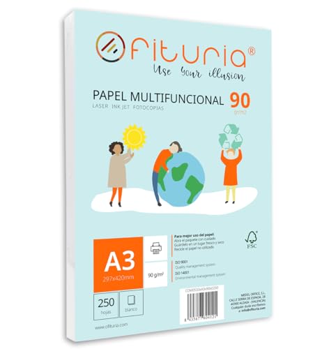 Packung mit A3-Blättern, 90 g, mit 250 weißen Blättern, multifunktionales Papier für Schule und Arbeitsumgebungen, ideal für Laser-, Inkjet- oder Kopierer, Opituria von OFITURIA