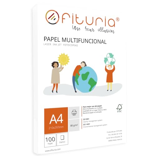 Packung mit 80 g A4-Blättern, 100 Blatt, weißes Multifunktionspapier für Schule und Laborals, ideal für Laserdrucker, Tintenstrahldrucker oder Kopierer - Ofituria von OFITURIA