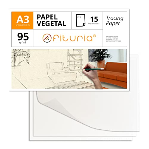 Pauspapier, A3 Pauspapier mit glänzender Oberfläche, 15 Blatt 95 g/m², starkes Pauspapier für technische Zeichnungen und Bastelarbeiten, säurefreies Papier – Ofituria (15 Blatt) von OFITURIA