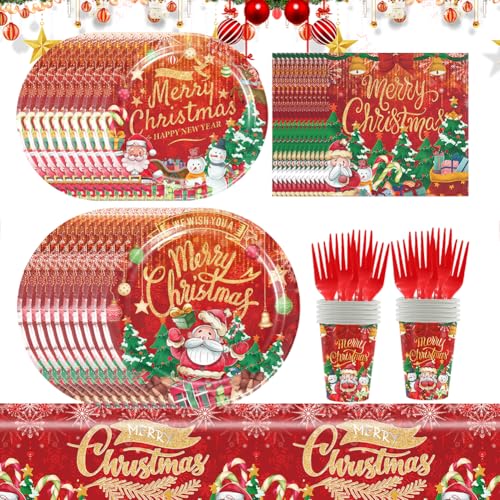 Weihnachten Partygeschirr Set Geschirr mit Weihnachtsmotiven 81 Stück Weihnachten Geschirr Weihnachten Pappteller, Mit Tellern, Geschirr, Papierhandtuch, Tischdecken, Pappbecher, Für Weihnachten Part Weihnachten Partygeschirr Set Geschirr mit Weihnachtsmotiven 81 Stück Weihnachten Geschirr Weihnachten Pappteller, Mit Tellern, Geschirr, Papierhandtuch, Tischdecken, Pappbecher, Für Weihnachten Part von OFKAFEZV