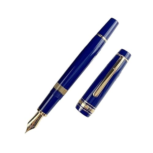 OFWAX Füllfederhalter mit Kolbenfüllung, Iridiumgold, EF F, Feder: Schwarz, Dunkelblau, Harz, Schreibtinte (Blau, flach, transparent, F 0,5 mm) von OFWAX