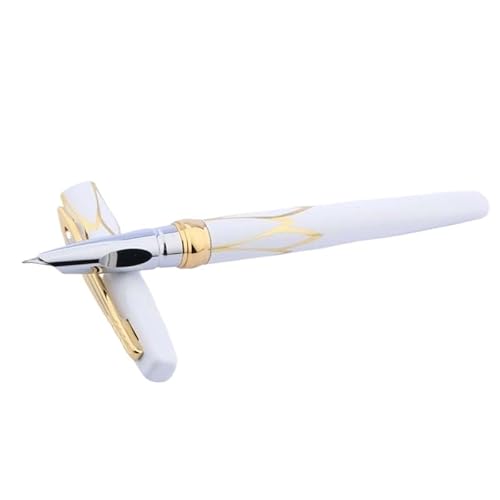 OFWAX Klassischer Füllfederhalter mit F-Feder, goldfarben und schwarz mit rotem Rand, für Schule, Studenten, Büro, Geschenk, Schreibwaren (weiß) von OFWAX