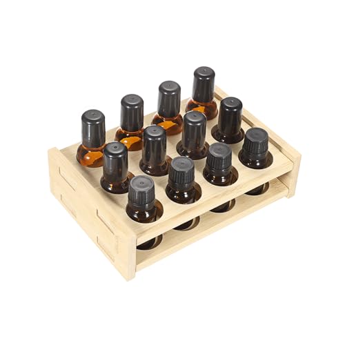 OGANAZI 12 Löcher Bambus Ätherisches Öl Display Ständer Ätherische Öle Organizer Aufbewahrungsbox für Aromatherapie, Roller Flasche, Nagellack, Duftöle, Kosmetik, Lippenstift (5-15ml) von OGANAZI