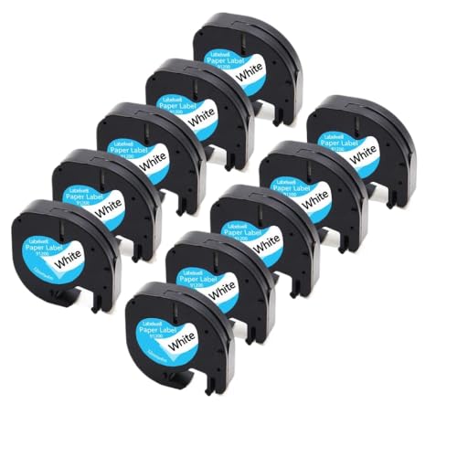 10PK-Kunststoff-Etikettenbänder 12mm x 4m kompatibel mit Etikettdruckermodellen LT-100H LT-100T XR für die Teilenummer 91201 91202 12267 91200 91203 91204 91205(10pk Papier weiß) von OGBtkLOrs