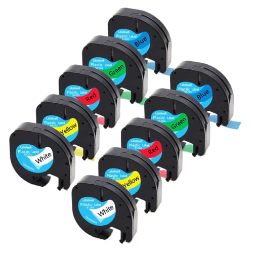 10PK-Kunststoff-Etikettenbänder 12mm x 4m kompatibel mit Etikettdruckermodellen LT-100H LT-100T XR für die Teilenummer 91201 91202 12267 91200 91203 91204 91205(10pk gemischte Farbe) von OGBtkLOrs