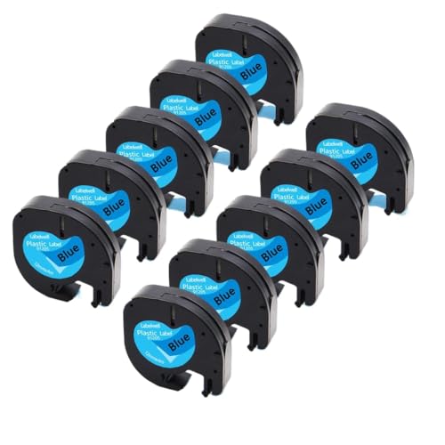 10PK-Kunststoff-Etikettenbänder 12mm x 4m kompatibel mit Etikettdruckermodellen LT-100H LT-100T XR für die Teilenummer 91201 91202 12267 91200 91203 91204 91205(10pk schwarz auf blau) von OGBtkLOrs
