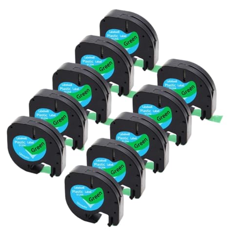 10PK-Kunststoff-Etikettenbänder 12mm x 4m kompatibel mit Etikettdruckermodellen LT-100H LT-100T XR für die Teilenummer 91201 91202 12267 91200 91203 91204 91205(10pk schwarz auf grün) von OGBtkLOrs