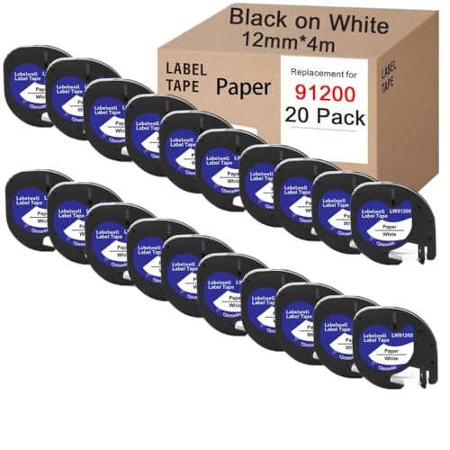 20pcs 12267 91201 Schwarz auf weißem Kunststoff-Etikett mit Etikettendruckermodellen LT-100H LT100H EVA-Druckerhülle Aftermarket Ersatz(20pk Papier weiß) von OGBtkLOrs