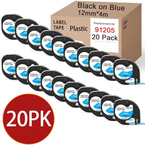 20pcs 12267 91201 Schwarz auf weißem Kunststoff-Etikett mit Etikettendruckermodellen LT-100H LT100H EVA-Druckerhülle Aftermarket Ersatz(20pk schwarz auf blau) von OGBtkLOrs