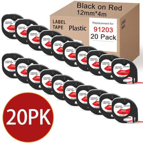 20pcs 12267 91201 Schwarz auf weißem Kunststoff-Etikett mit Etikettendruckermodellen LT-100H LT100H EVA-Druckerhülle Aftermarket Ersatz(20pk schwarz auf rot) von OGBtkLOrs
