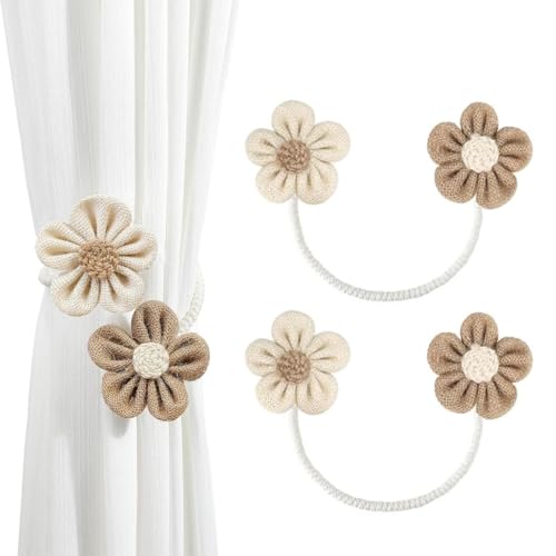 2 Stück Vorhang Raffhalter Gardinenband, Niedlich Bär Blumen Gardinenclips Vorhanghalter, Vorhanghalter Seil,Duschvorhang Rückhalter,Gardinen Seil für Haus Kinderzimmer Deko (Blumen) von OGLYMRA