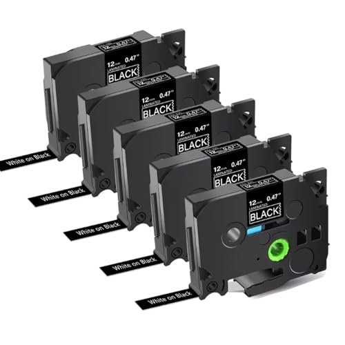 Etikettenmacher, schwarzes Klebeband, Ersatz für TZe-335 TZe335 Brother Ptouch Weiß auf Schwarz, TZ-Band, 12 mm, 0,47, laminiert, kompatibel mit Brother P-Touch PTD200 PTH110 von OGOUGUAN