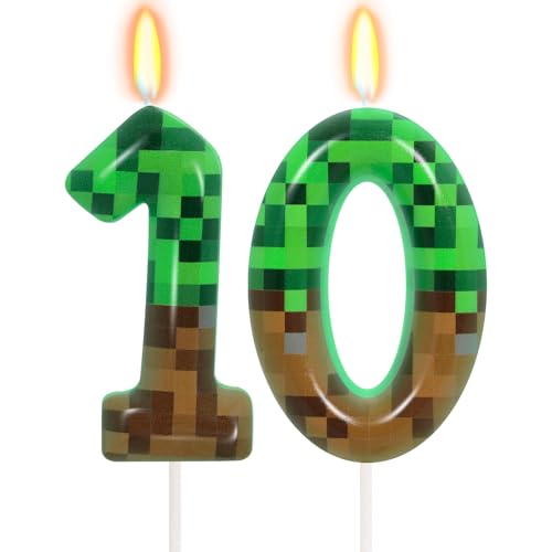 10. Pixel Miner Geburtstagskerzen, Pixel-Kuchenaufsatz für Jungen und Mädchen, TNT-Themen-Geburtstagsdekorationen, Partyzubehör (Nummer 10) von OGnomiFX