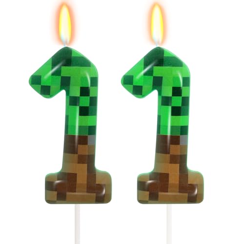 11. Pixel Miner Geburtstagskerzen, Pixel-Kuchenaufsatz für Jungen und Mädchen, TNT-Themen-Geburtstagsdekorationen, Partyzubehör (Nummer 11) von OGnomiFX