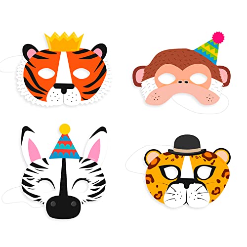 1 Stück – Packung mit 6 Tiermasken aus Pappe, 20 x 15 cm, Dekoration mit Safari-Thematik, Safari-Party-Dekoration, Safari-Ballon, (Maske) von OH YEAH