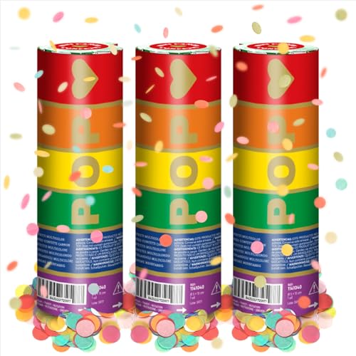 3 Stück - Konfettikanone 15 cm - Dekoration für Veranstaltungen, Partys, Feiern, Hochzeiten, Abschlussfeier, Kanone, Party, 15 cm (mehrfarbiges Papier) von OH YEAH
