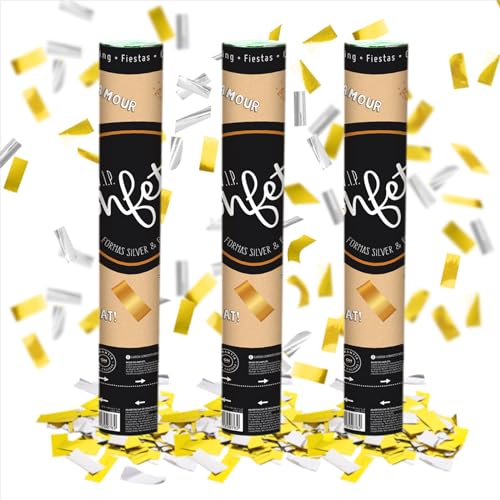 OH YEAH - 3 Stück Konfettikanone Hochzeit 30 cm - Konfettikanone Gold und Silber - Ideal für Hochzeiten - Feierlichkeiten - Dekoration Events - Hohe Reichweite - für den Innen- und Außenbereich OH YEAH - 3 Stück Konfettikanone Hochzeit 30 cm - Konfettikanone Gold und Silber - Ideal für Hochzeiten - Feierlichkeiten - Dekoration Events - Hohe Reichweite - für den Innen- und Außenbereich von OH YEAH