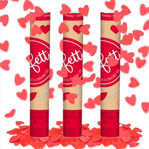 3 Stück - Konfettikanone Herzen und Blütenblätter rot 30 cm - Konfetti Rot Valentinstag und Hochzeit - Dekoration für Veranstaltungen, Partys, Feiern, Hochzeiten, Kanone Party 30 cm von OH YEAH