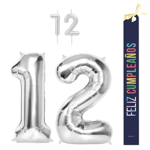 OH YEAH Dekorationsset zum 12. Geburtstag, silberfarben, Folienballons, 100 cm + Kerzen + Band zum Geburtstag – Party 18 20 30 40 50 60 70 80 90 Jahre – Mann und Frau – geeignet für Helio OH YEAH Dekorationsset zum 12. Geburtstag, silberfarben, Folienballons, 100 cm + Kerzen + Band zum Geburtstag – Party 18 20 30 40 50 60 70 80 90 Jahre – Mann und Frau – geeignet für Helio von OH YEAH