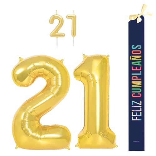 OH YEAH Dekorationsset zum 21. Geburtstag, goldfarben, Folienballons, 100 cm + Kerzen + Band zum Geburtstag – Party 18 20 30 40 50 60 70 80 90 Jahre – Mann und Frau – geeignet für Helio OH YEAH Dekorationsset zum 21. Geburtstag, goldfarben, Folienballons, 100 cm + Kerzen + Band zum Geburtstag – Party 18 20 30 40 50 60 70 80 90 Jahre – Mann und Frau – geeignet für Helio von OH YEAH