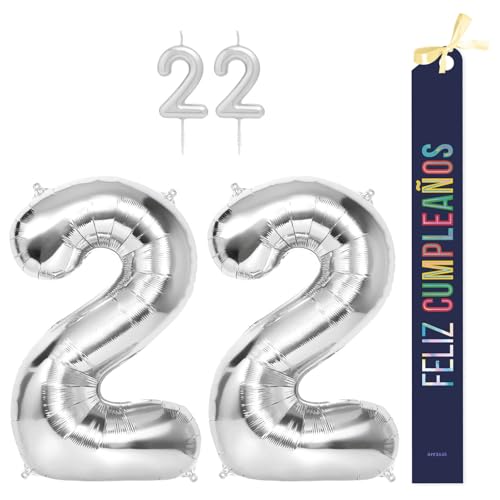 OH YEAH Dekorationsset zum 22. Geburtstag, silberfarben, Folienballons, 100 cm + Kerzen + Band zum Geburtstag – Party 18 20 30 40 50 60 70 80 90 Jahre – Mann und Frau – geeignet für Helio OH YEAH Dekorationsset zum 22. Geburtstag, silberfarben, Folienballons, 100 cm + Kerzen + Band zum Geburtstag – Party 18 20 30 40 50 60 70 80 90 Jahre – Mann und Frau – geeignet für Helio von OH YEAH