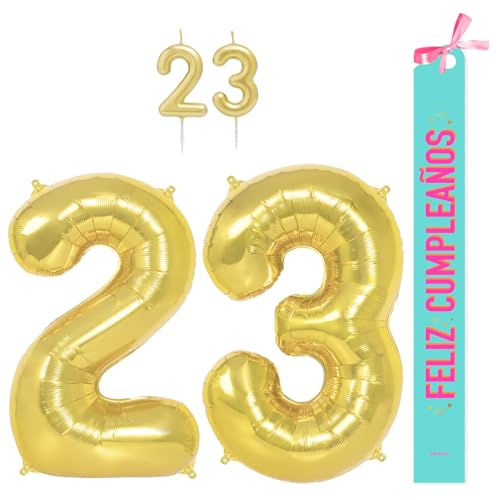 OH YEAH Dekorationsset zum 23. Geburtstag, goldfarben, Folienballons, 100 cm + Kerzen + Band zum Geburtstag – Party 18 20 30 40 50 60 70 80 90 Jahre – Mann und Frau – geeignet für Helio OH YEAH Dekorationsset zum 23. Geburtstag, goldfarben, Folienballons, 100 cm + Kerzen + Band zum Geburtstag – Party 18 20 30 40 50 60 70 80 90 Jahre – Mann und Frau – geeignet für Helio von OH YEAH