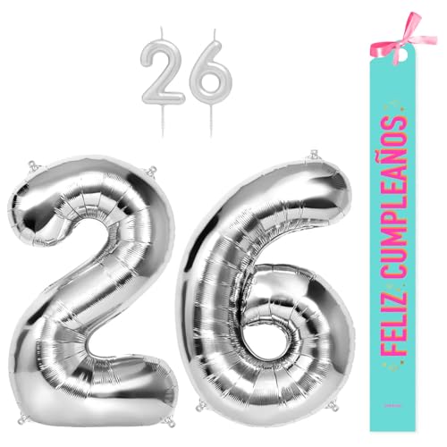 OH YEAH Dekorationsset zum 26. Geburtstag, silberfarben, Folienballons, 100 cm + Kerzen + Band zum Geburtstag – Party 18 20 30 40 50 60 70 80 90 Jahre – Mann und Frau – geeignet für Helio OH YEAH Dekorationsset zum 26. Geburtstag, silberfarben, Folienballons, 100 cm + Kerzen + Band zum Geburtstag – Party 18 20 30 40 50 60 70 80 90 Jahre – Mann und Frau – geeignet für Helio von OH YEAH