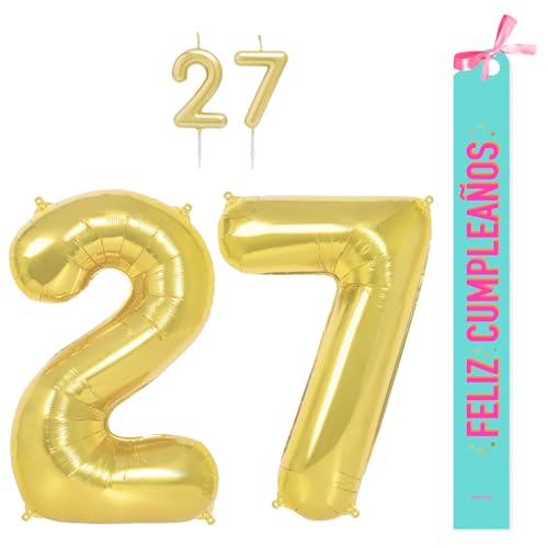 OH YEAH Dekorationsset zum 27. Geburtstag, goldfarben, Folienballons, 100 cm + Kerzen + Band zum Geburtstag – Party 18 20 30 40 50 60 70 80 90 Jahre – Mann und Frau – geeignet für Helio OH YEAH Dekorationsset zum 27. Geburtstag, goldfarben, Folienballons, 100 cm + Kerzen + Band zum Geburtstag – Party 18 20 30 40 50 60 70 80 90 Jahre – Mann und Frau – geeignet für Helio von OH YEAH