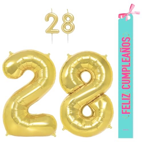 OH YEAH Dekorationsset zum 28. Geburtstag, goldfarben, Folienballons, 100 cm + Kerzen + Band zum Geburtstag – Party 18 20 30 40 50 60 70 80 90 Jahre – Mann und Frau – geeignet für Helio OH YEAH Dekorationsset zum 28. Geburtstag, goldfarben, Folienballons, 100 cm + Kerzen + Band zum Geburtstag – Party 18 20 30 40 50 60 70 80 90 Jahre – Mann und Frau – geeignet für Helio von OH YEAH