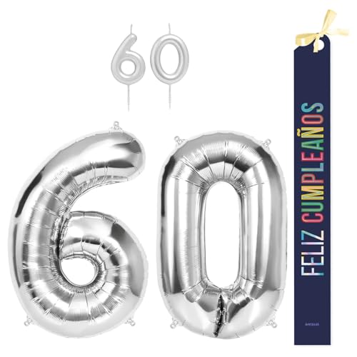 OH YEAH Dekorationsset zum 60. Geburtstag, silberfarben, Folienballons, 100 cm + Kerzen + Band zum Geburtstag – Party 18 20 30 40 50 60 70 80 90 Jahre – Mann und Frau – geeignet für Helio OH YEAH Dekorationsset zum 60. Geburtstag, silberfarben, Folienballons, 100 cm + Kerzen + Band zum Geburtstag – Party 18 20 30 40 50 60 70 80 90 Jahre – Mann und Frau – geeignet für Helio von OH YEAH