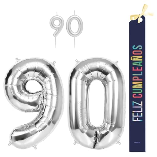 OH YEAH Dekorationsset zum 90. Geburtstag, silberfarben, Folienballons, 100 cm + Kerzen + Band zum Geburtstag – Party 18 20 30 40 50 60 70 80 90 Jahre – Mann und Frau – geeignet für Helio OH YEAH Dekorationsset zum 90. Geburtstag, silberfarben, Folienballons, 100 cm + Kerzen + Band zum Geburtstag – Party 18 20 30 40 50 60 70 80 90 Jahre – Mann und Frau – geeignet für Helio von OH YEAH