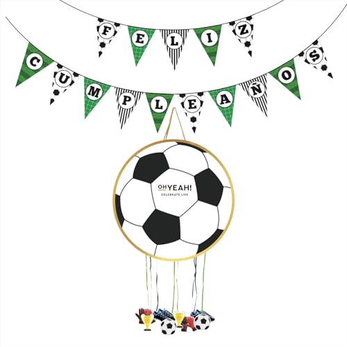 OH YEAH Piñata, Kindergeburtstag, Fußball mit Girlande, große Geburtstags-Piñata, Dekoration für Kinderpartys, Wimpelkette, Fußball, Durchmesser 43 cm, einfache Montage OH YEAH Piñata, Kindergeburtstag, Fußball mit Girlande, große Geburtstags-Piñata, Dekoration für Kinderpartys, Wimpelkette, Fußball, Durchmesser 43 cm, einfache Montage von OH YEAH