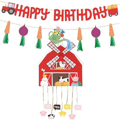 OH YEAH Piñata Kindergeburtstag, Bauernhof mit Girlande, große Geburtstags-Piniata, Dekoration für Kinderpartys, Girlande Bauernhof, 4,25 m (13 Stück), Piñata, Bauernhof, 45 x 42 cm, einfache Montage von OH YEAH