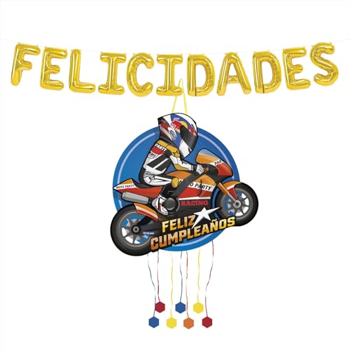 OH YEAH Piñata für Kindergeburtstag, Motorrad, mit Girlande, groß, Geburtstagsdekoration, Luftballons, Motorrad, 45 x 44 cm, einfache Montage von OH YEAH