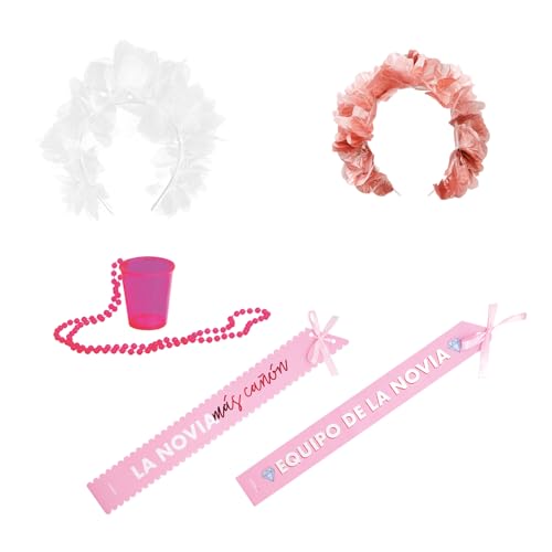 OH YEAH - Set für Junggesellinnenabschied und 11 Freundinnen - Stirnbänder mit Blumen, Bänder "La Bride más Canyon" und "Team der Braut", Schnullerkette, 50 ml - Zubehör für Junggesellinnenabschied OH YEAH - Set für Junggesellinnenabschied und 11 Freundinnen - Stirnbänder mit Blumen, Bänder "La Bride más Canyon" und "Team der Braut", Schnullerkette, 50 ml - Zubehör für Junggesellinnenabschied von OH YEAH