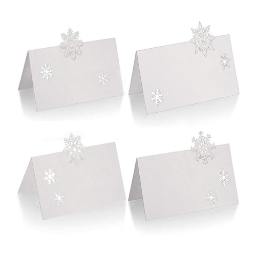20 Stück weiße Schneeflocken-Platzkarten, Glitzer, Weihnachten, Hochzeit, Tischdekoration, Namensschilder, Winterparty, Tischdekoration (4 Muster) von OHEETU