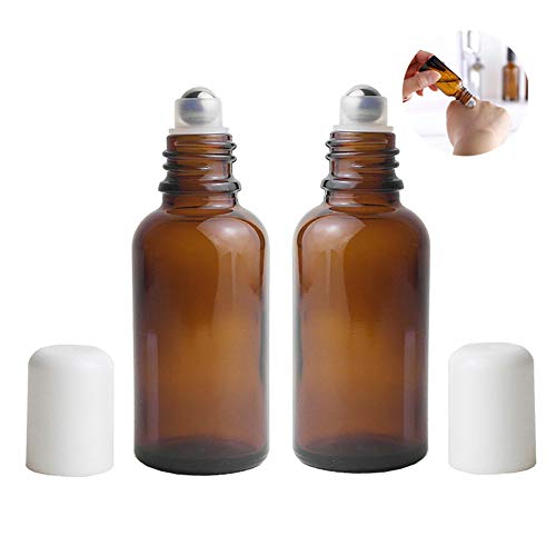 3 x 30 ml, leere bernsteinfarbene Glasflaschen mit Edelstahl-Rollkugeln, nachfüllbare Probenbehälter, Parfümöl, ätherisches Öl, Lippenbalsam 3 x 30 ml, leere bernsteinfarbene Glasflaschen mit Edelstahl-Rollkugeln, nachfüllbare Probenbehälter, Parfümöl, ätherisches Öl, Lippenbalsam von OHEETU