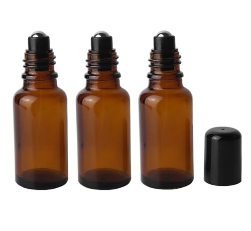 3 x 30 ml, leere bernsteinfarbene Glasflaschen mit Edelstahl-Rollkugeln, nachfüllbare Probenbehälter, Parfümöl, ätherisches Öl, Lippenbalsam 3 x 30 ml, leere bernsteinfarbene Glasflaschen mit Edelstahl-Rollkugeln, nachfüllbare Probenbehälter, Parfümöl, ätherisches Öl, Lippenbalsam von OHEETU