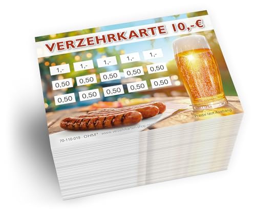 250 Verzehrkarten DIN A7, Gesamtwert 10 Euro, praktische Alternative zu Wertmarken, für Vereine, Gastronomie etc., einfaches bargeldloses Bezahlen von OHM