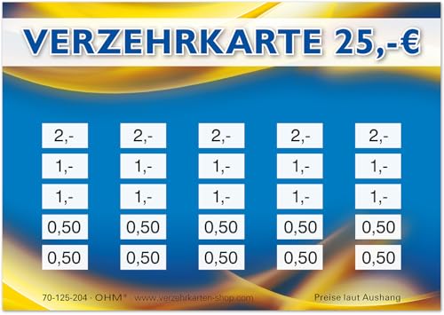 250 Verzehrkarten DIN A7, Gesamtwert 25 Euro, praktische Alternative zu Wertmarken, für Vereine, Gastronomie etc., einfaches bargeldloses Bezahlen 250 Verzehrkarten DIN A7, Gesamtwert 25 Euro, praktische Alternative zu Wertmarken, für Vereine, Gastronomie etc., einfaches bargeldloses Bezahlen von OHM