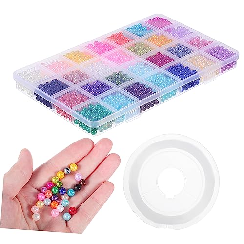 OHPHCALL 1960Stücke Bunte Rundperlen für DIY Schmuck Bastelset mit Elastischer Schnur zum Auffädeln von Armbändern und Vielseitige Kunstperlen für Kreative Projekte von OHPHCALL