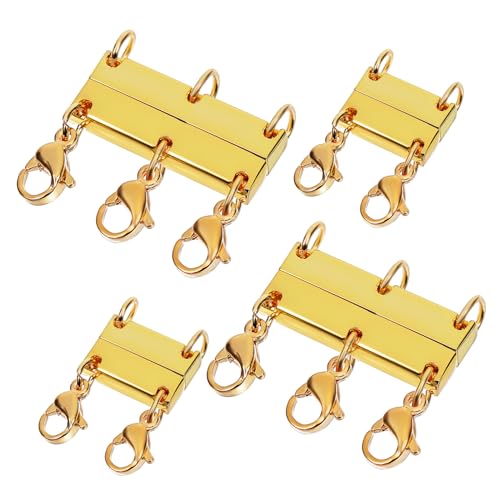 OHPHCALL 2 Stück Magnetische Halskette Mehrlagige Schnalle Mehrlagiger Halskettenverschluss Entwirrer Schlüsselband Stapler Mehrere Halsketten Halskettenverschlüsse Goldene von OHPHCALL