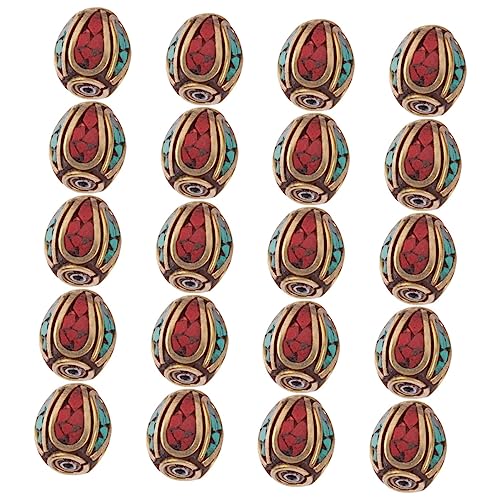OHPHCALL 20 Stück Nepalese Buddha Spacer Beads Handgefertigte Messingperlen mit Türkis Einsätzen für Diy Schmuckherstellung für Armbänder und von OHPHCALL
