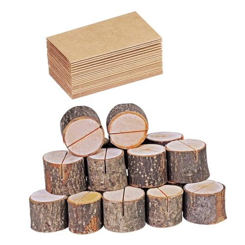 OHPHCALL 35Sätze Holzrinde Tischkartenhalter mit Karten Rustikale Nummernhalter für Hochzeiten Partys und Besondere Anlässe für Tischdekoration und Memo von OHPHCALL