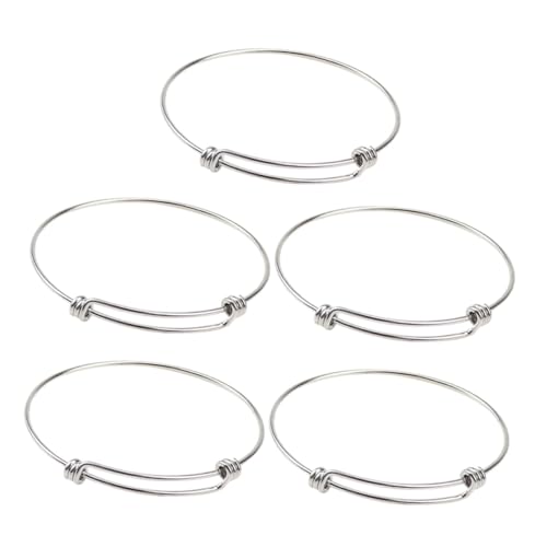 OHPHCALL 5 Stück Teiliges Edelstahl Verstellbares Drahtarmband für DIY Schmuckherstellung Elastische Offene Blanko armbänder Geeignet für Anhänger und Personalisierte Armbänder von OHPHCALL