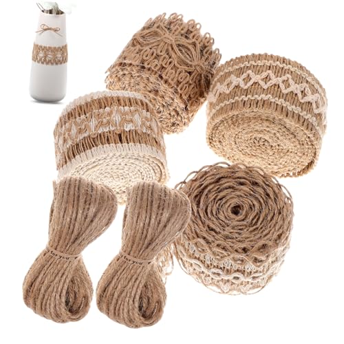 OHPHCALL 6 Rollen Vintage Spitzenband und Juteband Teilig Natürliche Baumwolle Spitzenborte und Juteseil Vielseitig für DIY Basteln Hochzeitsdeko Geschenkbänder Rustikale Heimdekoration OHPHCALL 6 Rollen Vintage Spitzenband und Juteband Teilig Natürliche Baumwolle Spitzenborte und Juteseil Vielseitig für DIY Basteln Hochzeitsdeko Geschenkbänder Rustikale Heimdekoration von OHPHCALL